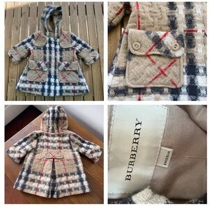 Burberry Baby kid Coat jacket wool 9/12 months Burberry zip hood beige